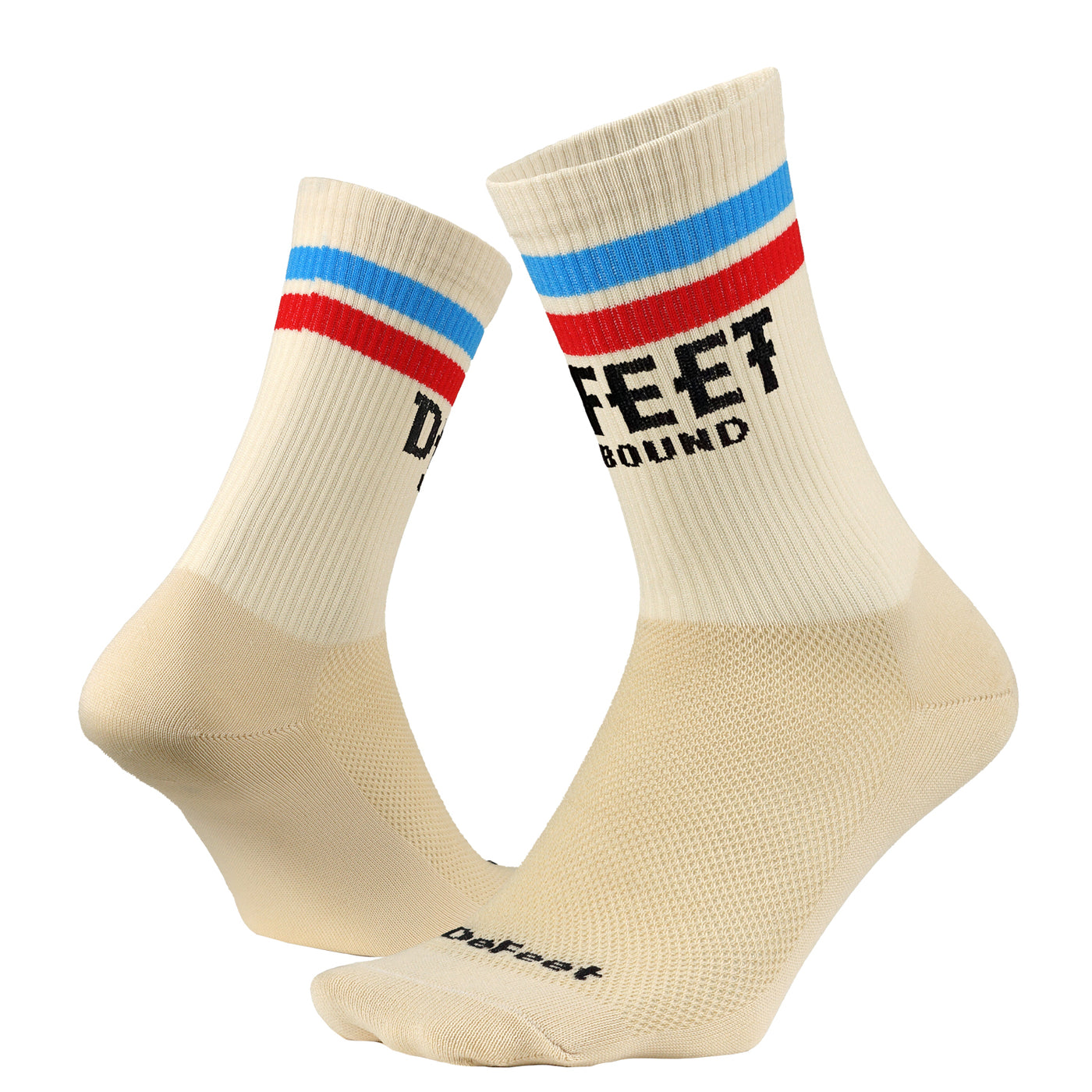 custom cream ribbed cycling socks, front and back, for the Unbound Gravel race