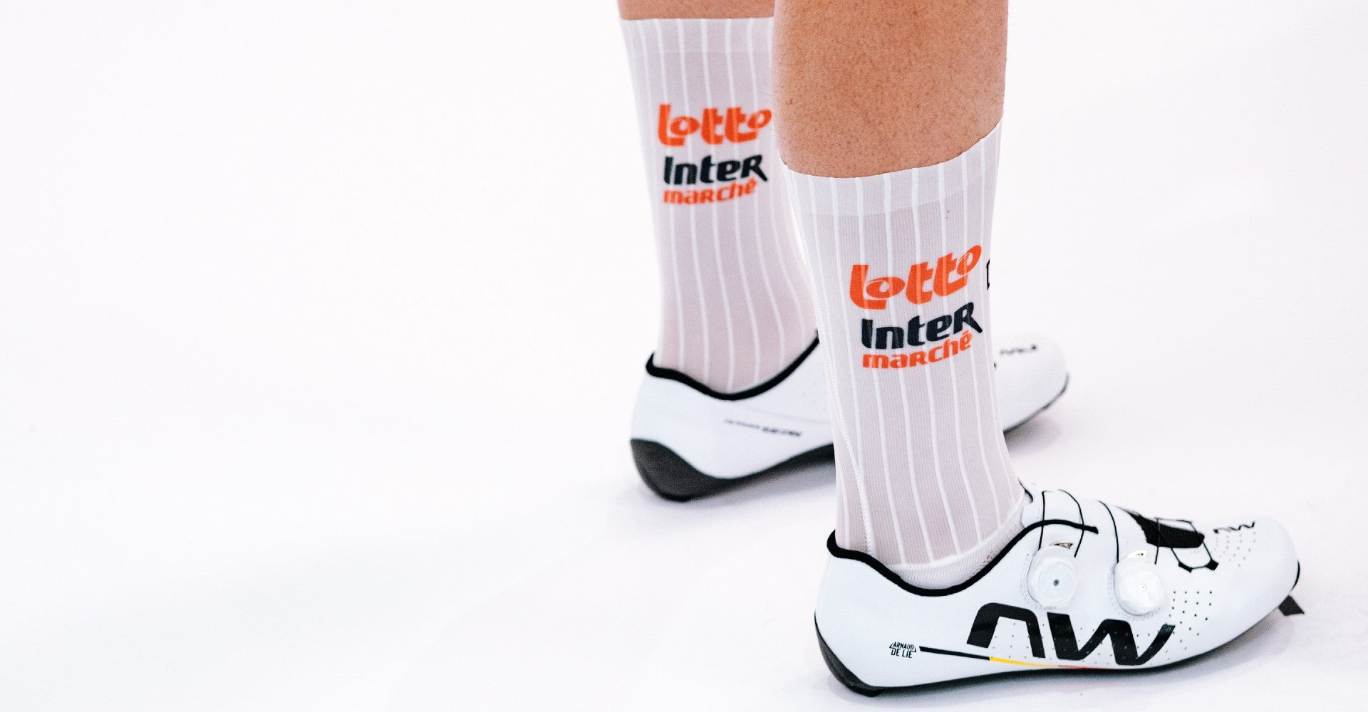 DeFeet Evo Aero Jet, the fastest aerodynamic cycling sock with printed logos of Team Lotto Intermarche