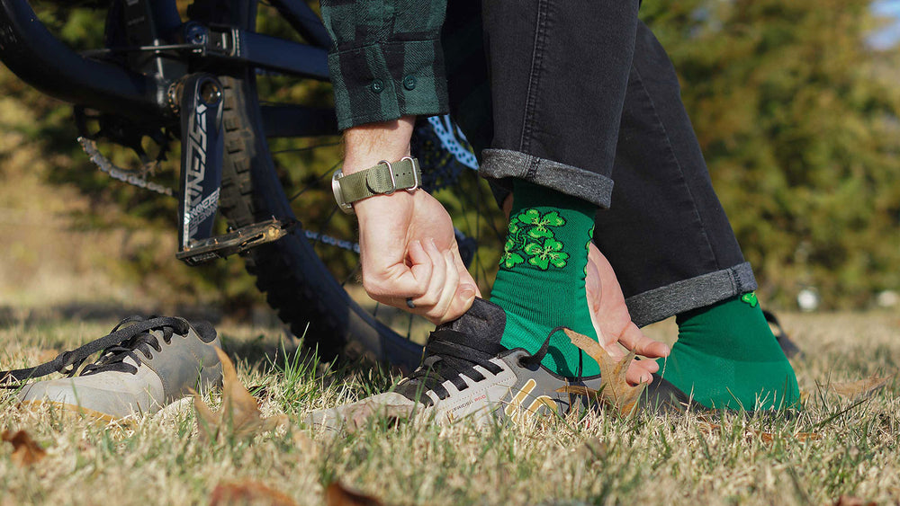 green crew athletic socks with clover and shamrocks