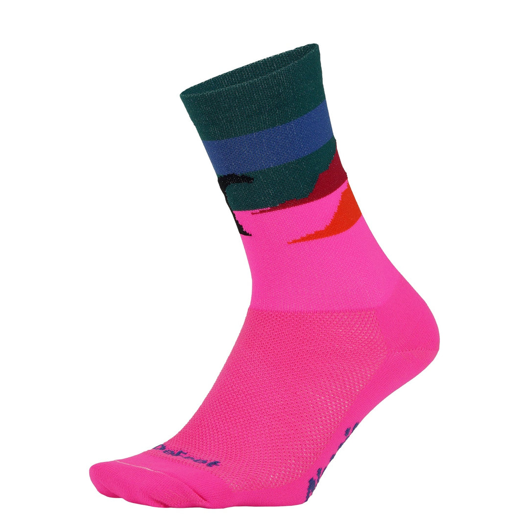 bright pink crew sock with Nessie the loch ness monster