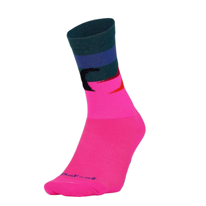 bright pink crew sock with Nessie the loch ness monster