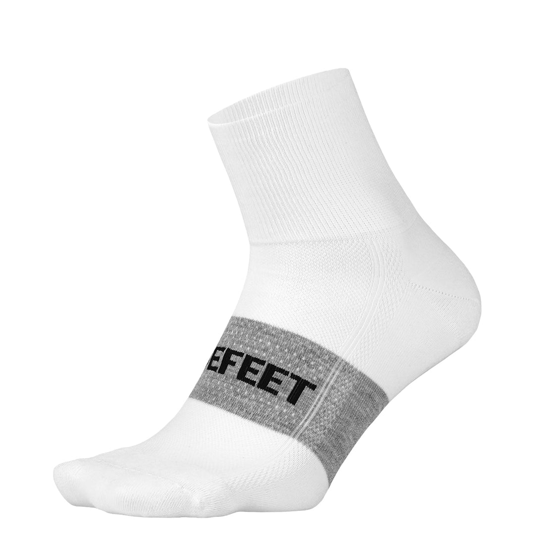 white quarter cuff athletic sock with a grey arch band and padding
