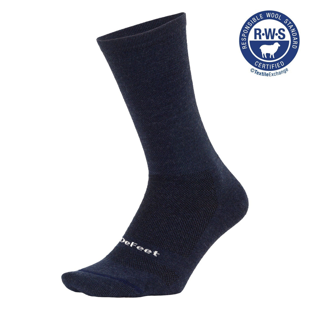 RWS certified DeFeet Wooleator Pro wool crew sock in navy blue #athletic# #cycling# #run#