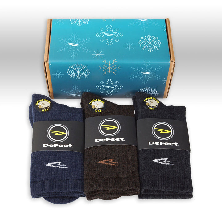 DeFeet wool Woolie Boolie socks holiday 3-pack gift box