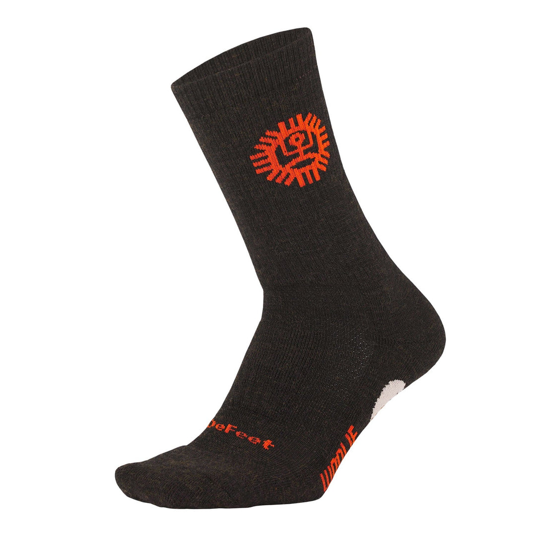 DeFeet Woolie Boolie thick wool crew sock with Mesa Verde National Park logo