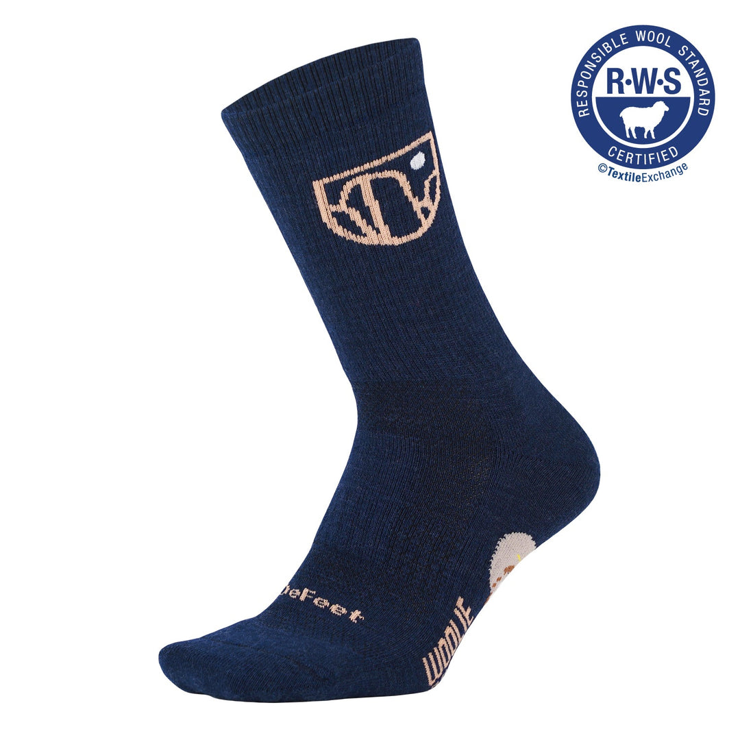 RWS certified Merino wool DeFeet Woolie Boolie socks with Zion National Park logo on the cuff