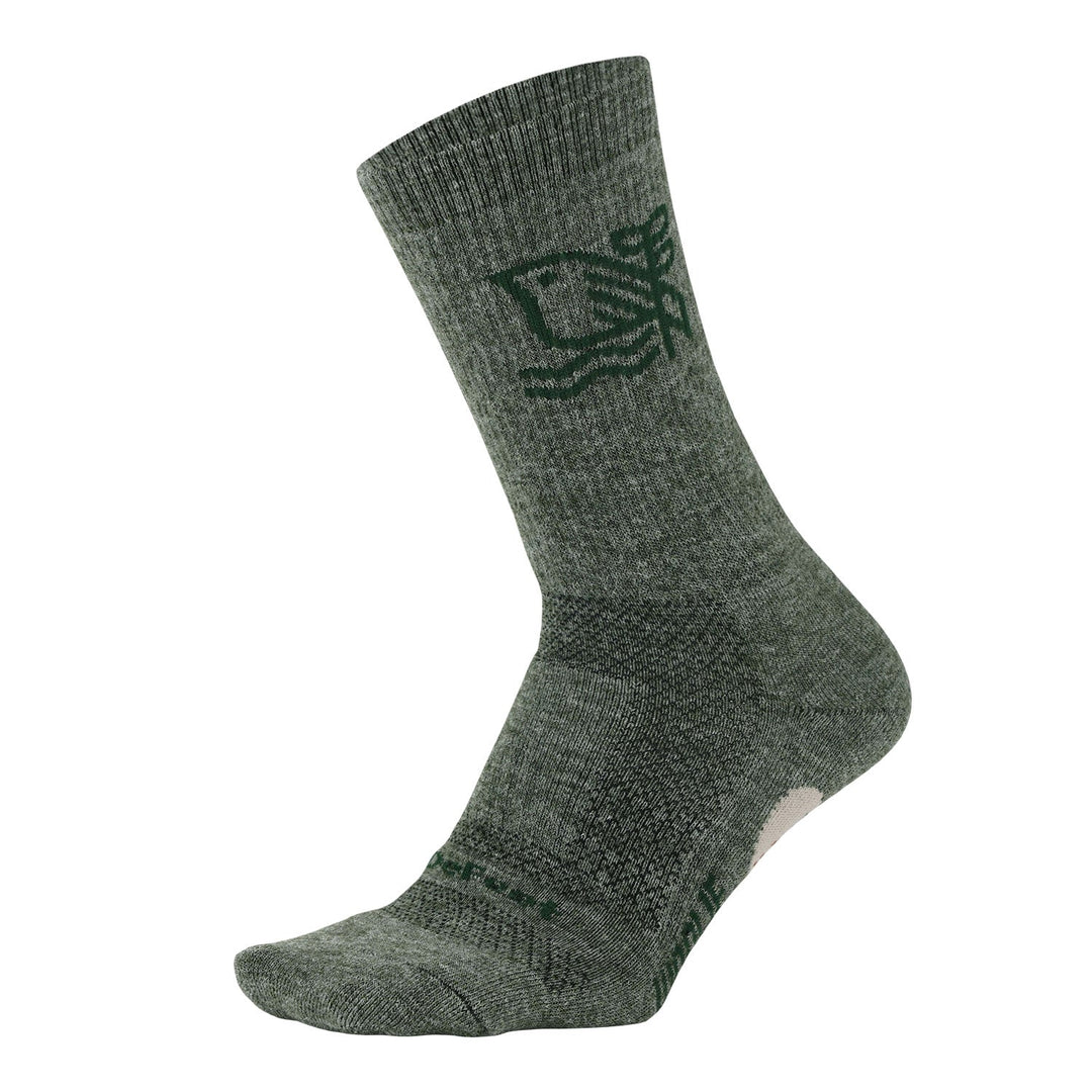 DeFeet Woolie Boolie thick wool crew sock with Hot Springs National Park logo