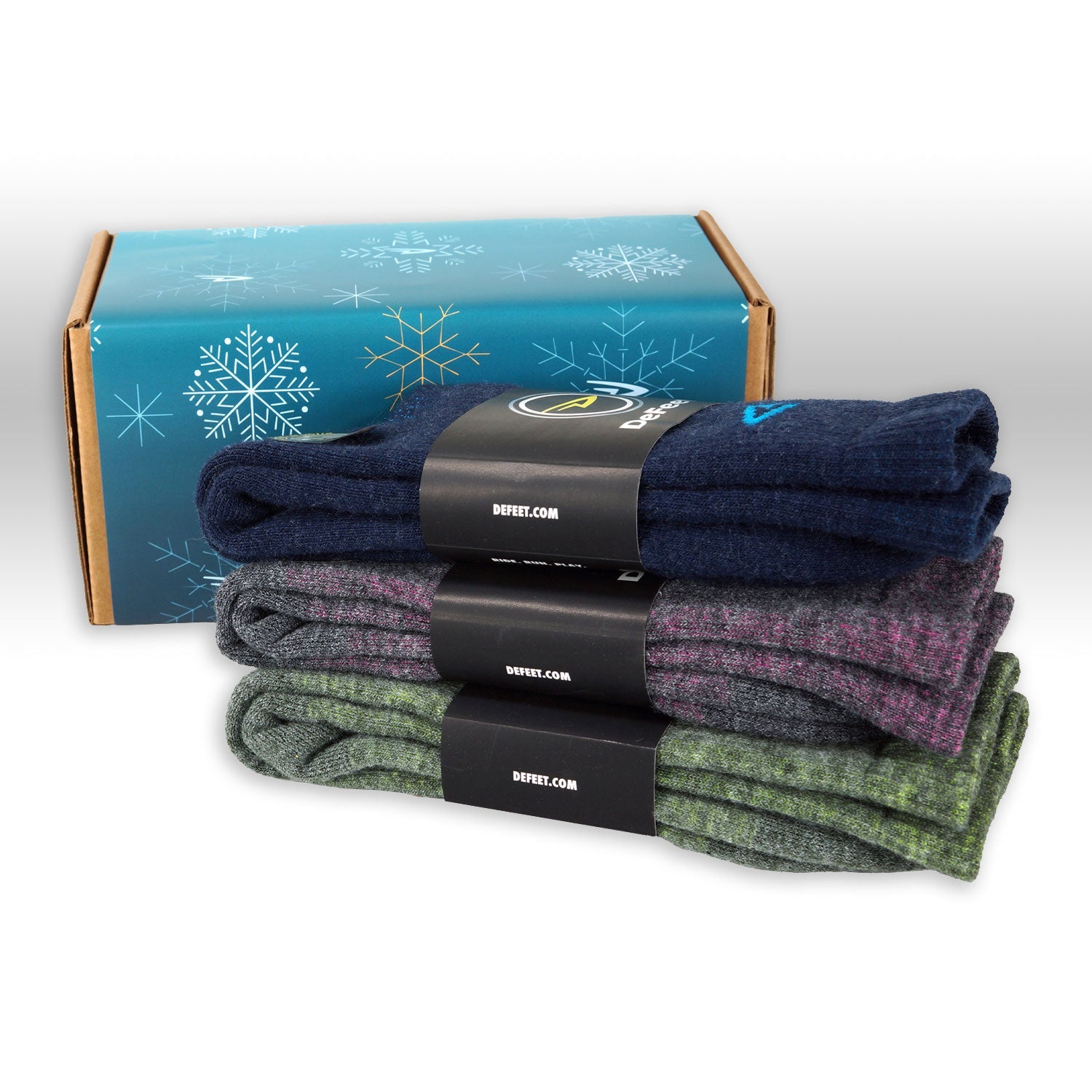 Holiday gift box of three pairs of heathered wool socks