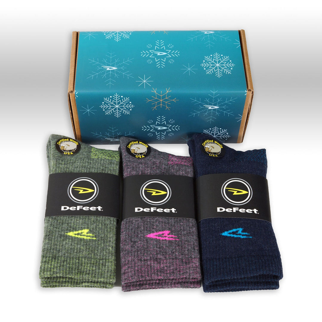 Holiday gift box of three pairs of heathered wool socks