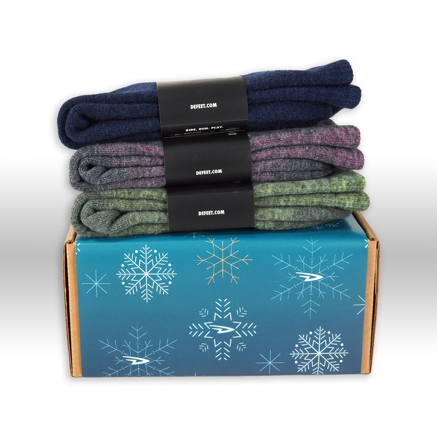 Holiday gift box of three pairs of heathered wool socks