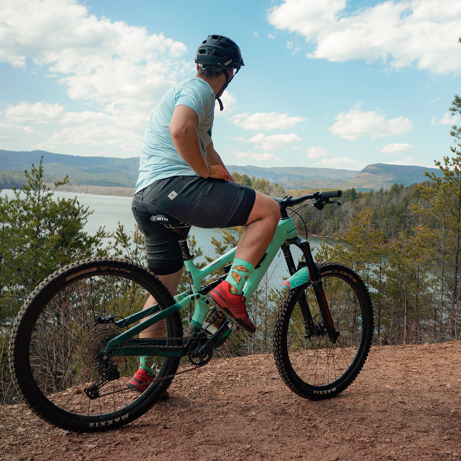 Mint Green Pizza Cycling Socks | Aireator 6” Cuff | DeFeet