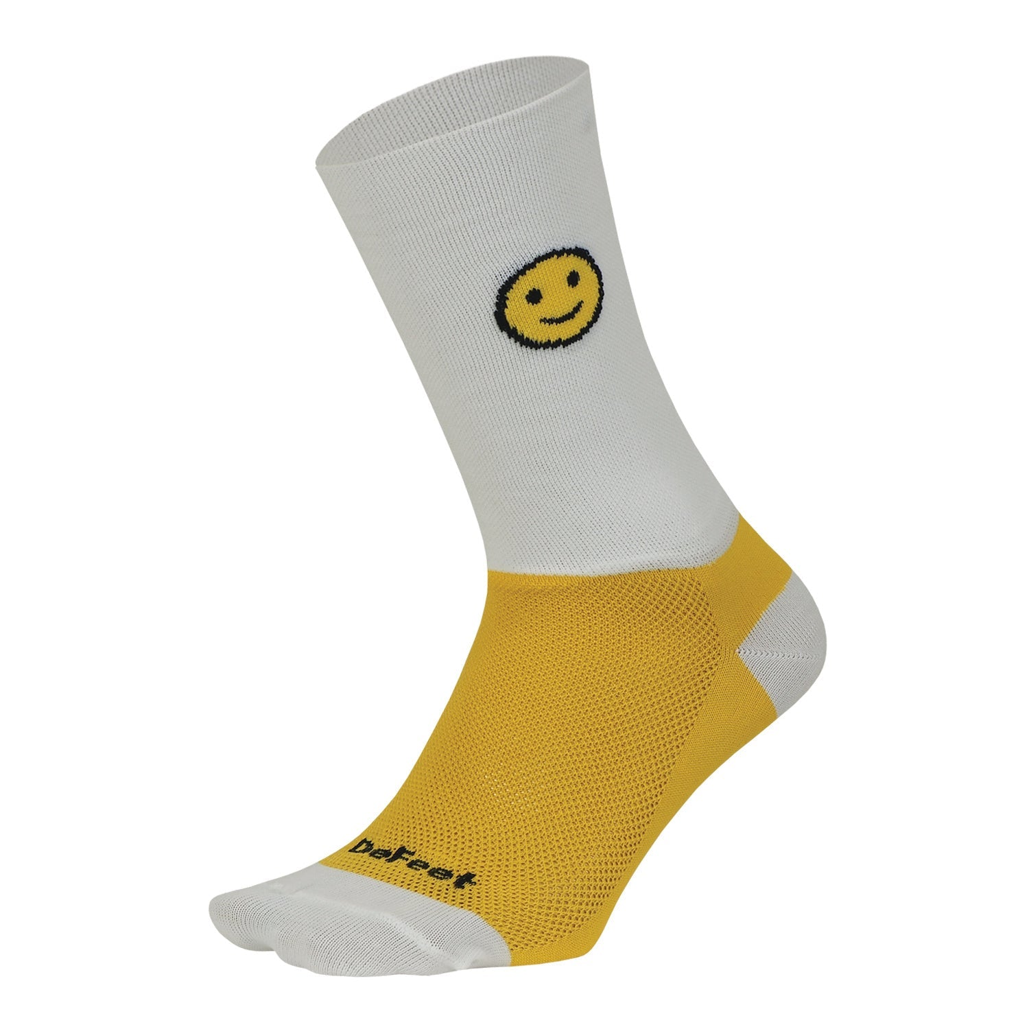 maileey❤︎ Tall White & Yellow Smiley Face Cycling Socks | Aireator 6