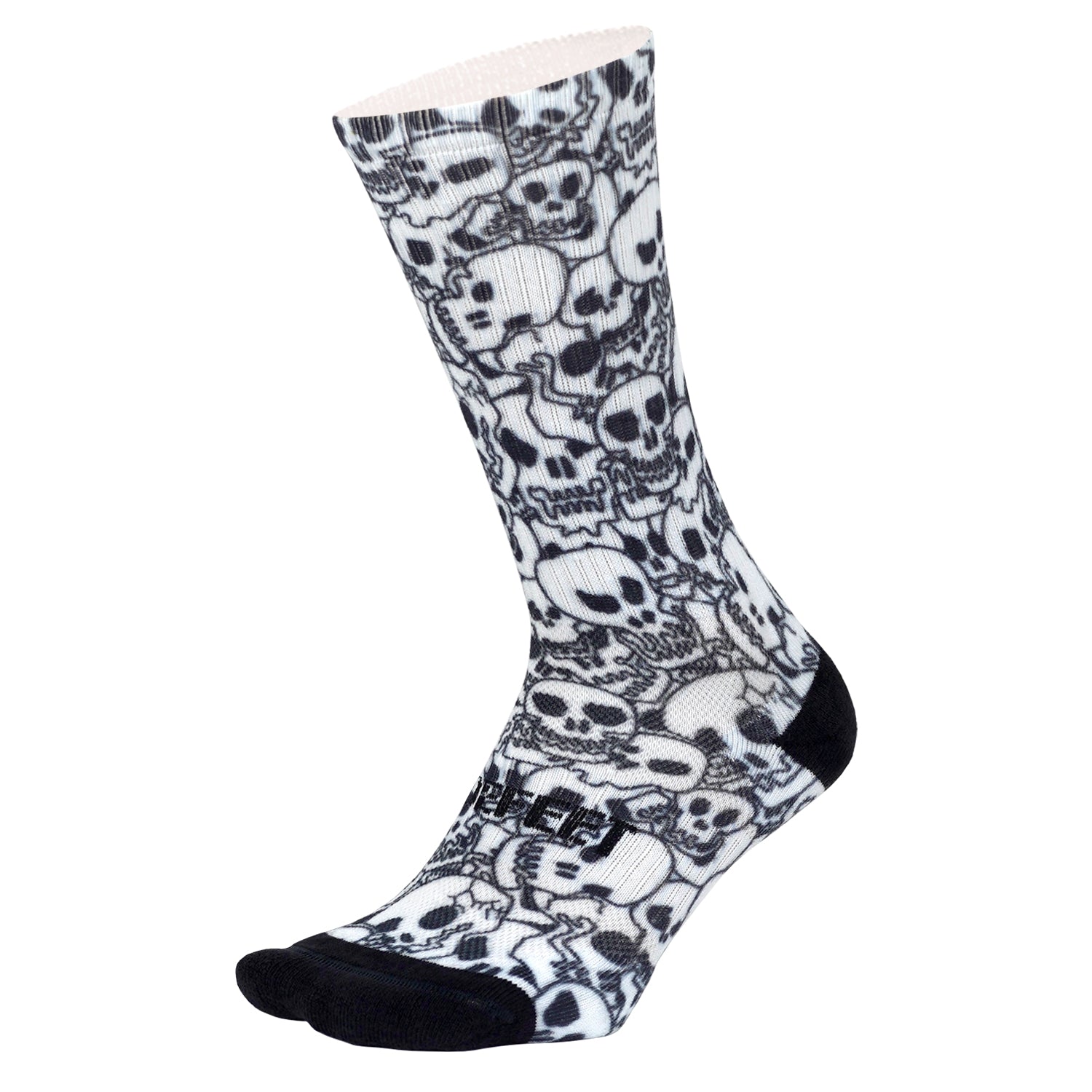 Black and White Skull Cycling Socks | All-Day 7” Crew Cut | DeFeet